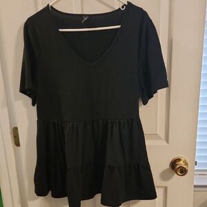 Black Tiered V-Neck Top